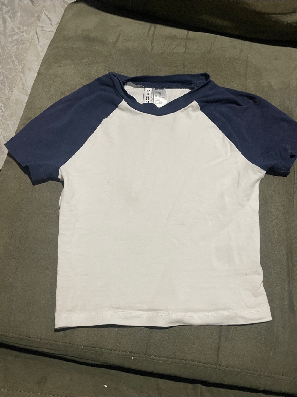 White Tee with Navy Raglan Sleeve crop top